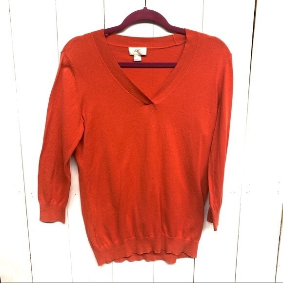 LOFT | redish orange v neck sweater - Picture 2 of 4